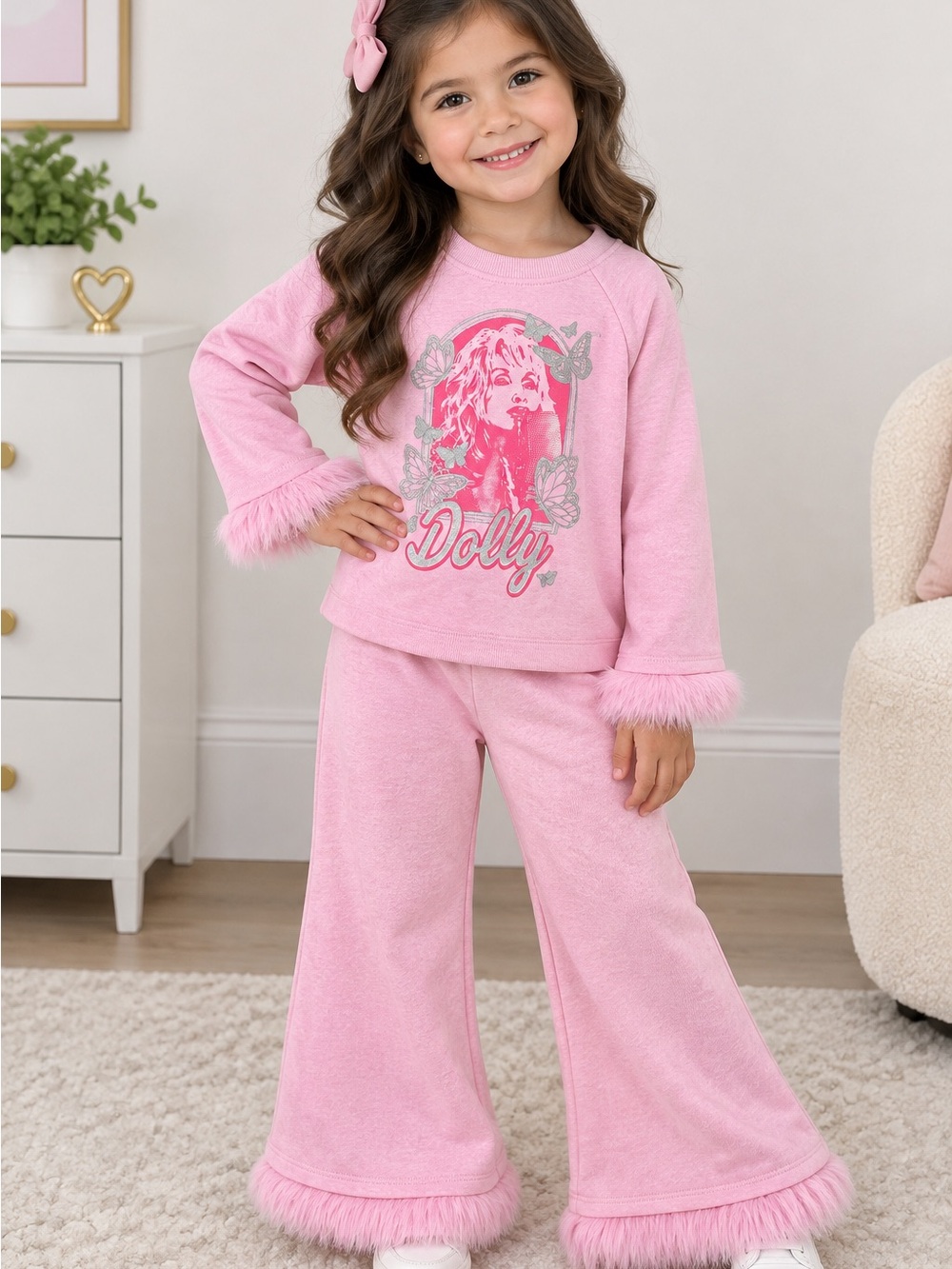 Kids Pink Dolly Graphic Pajama Set Size 4